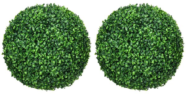HOMCOM 2-Pack Velká Umělá Kulička z Bukového Dřeva Ø40 cm, UV-Odolná Umělá Rostlina v Květináči, Plastové Umělé Rostliny, Realistická Dekorace pro Obý