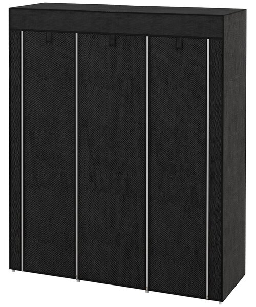 HOMCOM Textilní Skříň, Činžovní Skříň s Visící Tyčí, 8 Polic, Skládací Skříň, Černá, 125 x 43 x 162,5 cm | Aosom