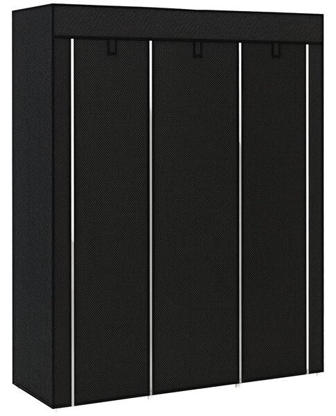 HOMCOM Textilní Skříň, Činžovní Skříň s Visící Tyčí, 8 Polic, Skládací Skříň, Černá, 125 x 43 x 162,5 cm | Aosom