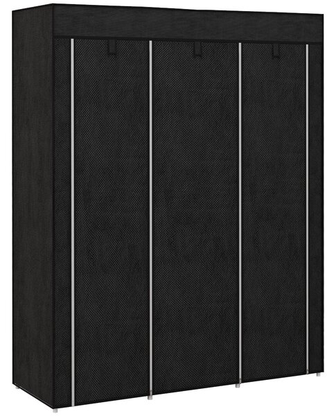 HOMCOM Textilní Skříň, Činžovní Skříň s Visící Tyčí, 8 Polic, Skládací Skříň, Černá, 125 x 43 x 162,5 cm | Aosom