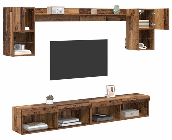 TV nástěnné jednotky s LED 6 ks Staré dřevo Kompozitní dřevo 3402955