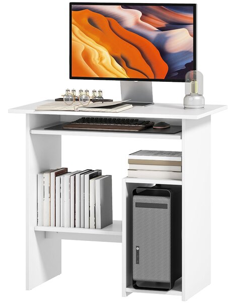 HOMCOM Stůl, 80 x 45 cm, Počítačový stůl, Kancelářský stůl s výsuvným zásuvkovým prostorem, Otevřené přihrádky a police, Dřevotřísková deska, pro Domá