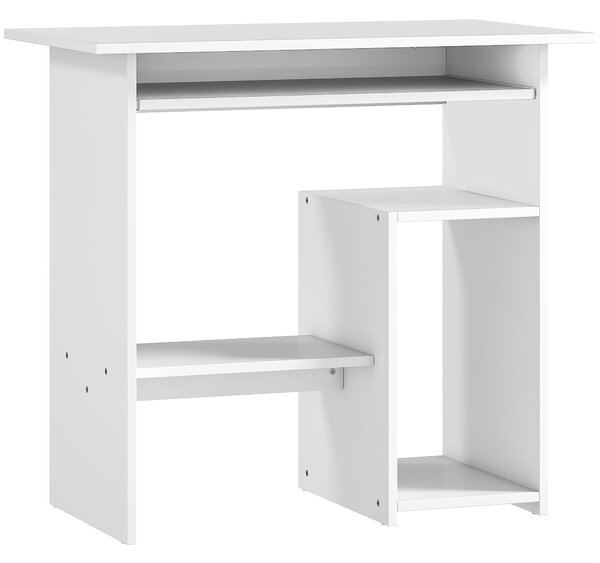HOMCOM Stůl, 80 x 45 cm, Počítačový stůl, Kancelářský stůl s výsuvným zásuvkovým prostorem, Otevřené přihrádky a police, Dřevotřísková deska, pro Domá