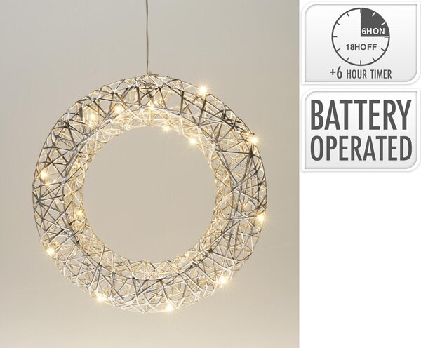 Koopmann International MICRO LED věnec s časovačem vánoční kov 300x70x300mm závěsný na baterky 2xAA, zlatá