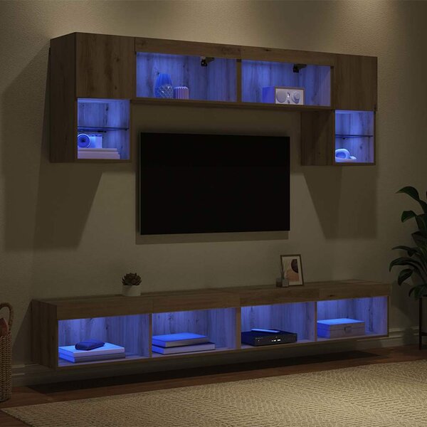 TV nástěnné jednotky s LED 6 ks Artisanový dub Kompozitní dřevo 3402963
