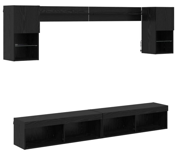 TV nástěnné jednotky s LED 6 ks Černý dub Kompozitní dřevo 3402957