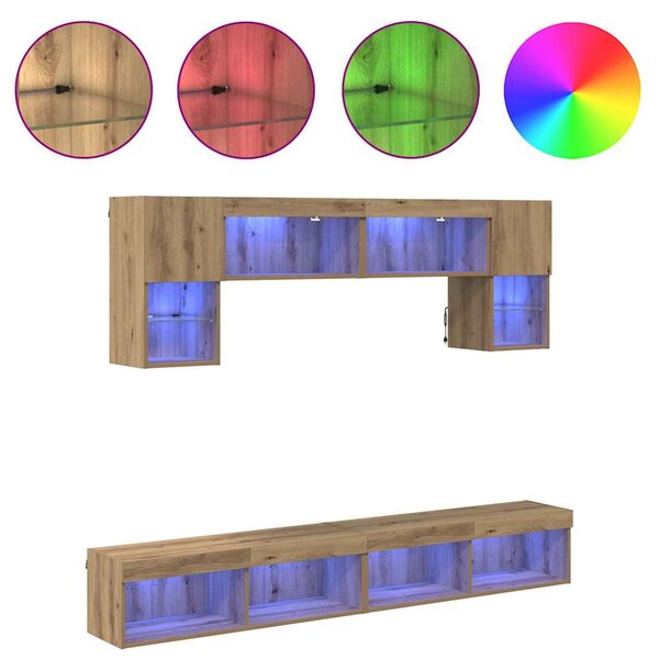 TV nástěnné jednotky s LED 6 ks Artisanový dub Kompozitní dřevo 3402963