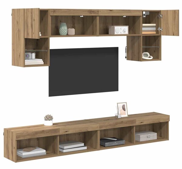 TV nástěnné jednotky s LED 6 ks Artisanový dub Kompozitní dřevo 3402963