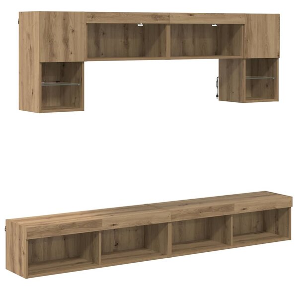 TV nástěnné jednotky s LED 6 ks Artisanový dub Kompozitní dřevo 3402963