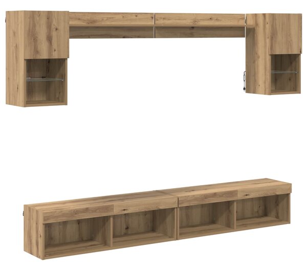 TV nástěnné jednotky s LED 6 ks Artisanový dub Kompozitní dřevo 3402956
