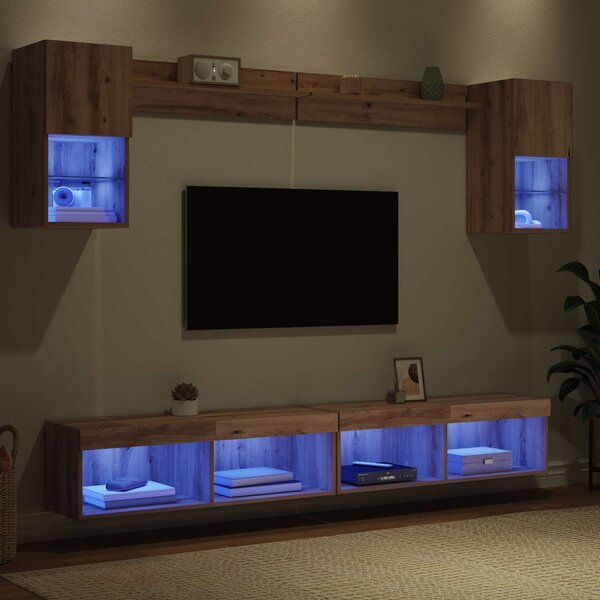 TV nástěnné jednotky s LED 6 ks Artisanový dub Kompozitní dřevo 3402956