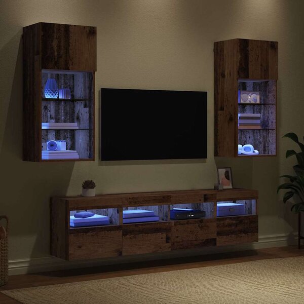 TV nástěnné jednotky s LED 5 ks Staré dřevo kompozitní dřevo 3402980