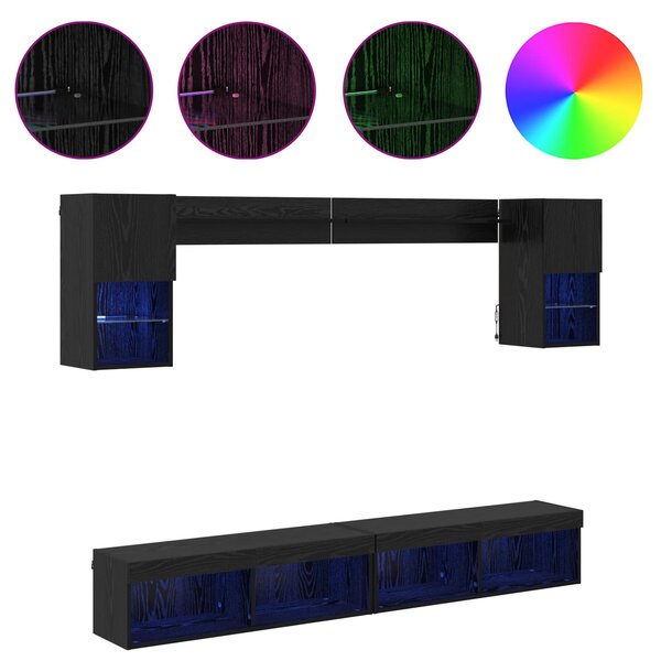 TV nástěnné jednotky s LED 6 ks Černý dub Kompozitní dřevo 3402957