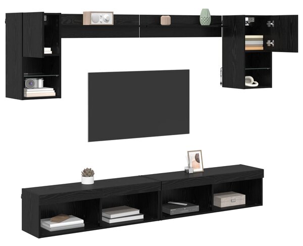 TV nástěnné jednotky s LED 6 ks Černý dub Kompozitní dřevo 3402957