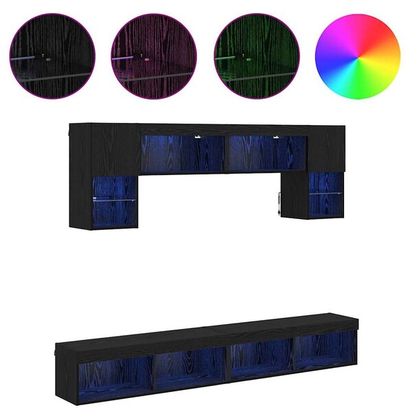 TV nástěnné jednotky s LED 6 ks Černý dub Kompozitní dřevo 3402964