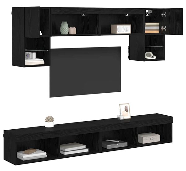 TV nástěnné jednotky s LED 6 ks Černý dub Kompozitní dřevo 3402964