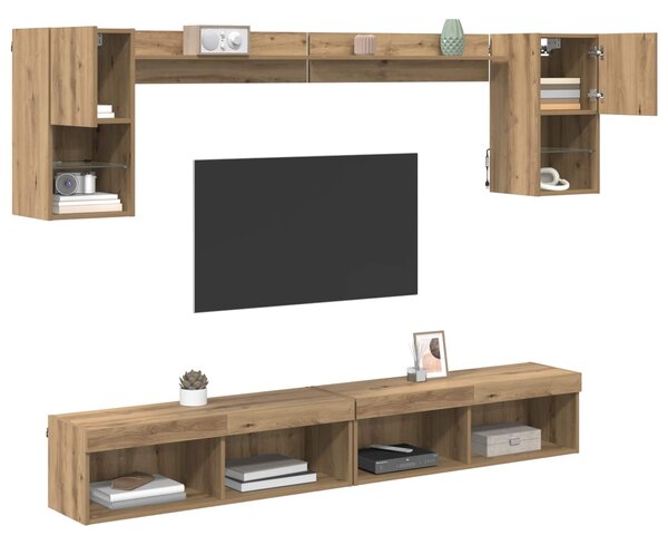 TV nástěnné jednotky s LED 6 ks Artisanový dub Kompozitní dřevo 3402956
