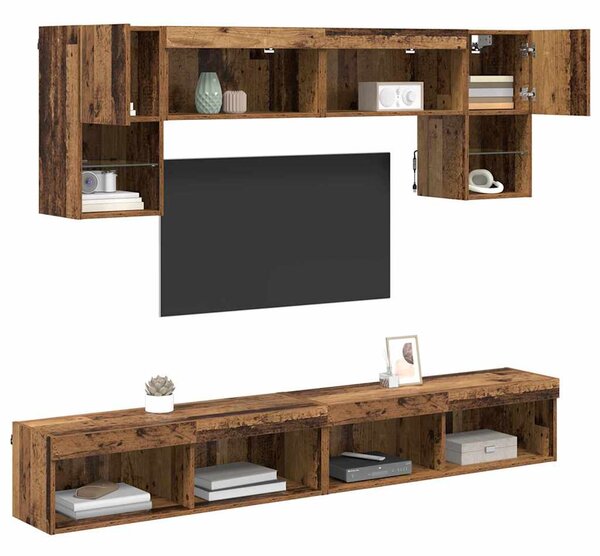 TV nástěnné jednotky s LED 6 ks Staré dřevo Kompozitní dřevo 3402962