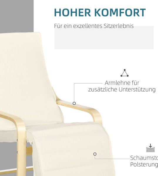 HOMCOM Křeslo do obývacího pokoje, polohovatelné relaxační křeslo s opěrkami, vyrobené z břízy, 5polohové nastavení podnožky, čtecí křeslo s vzhledem
