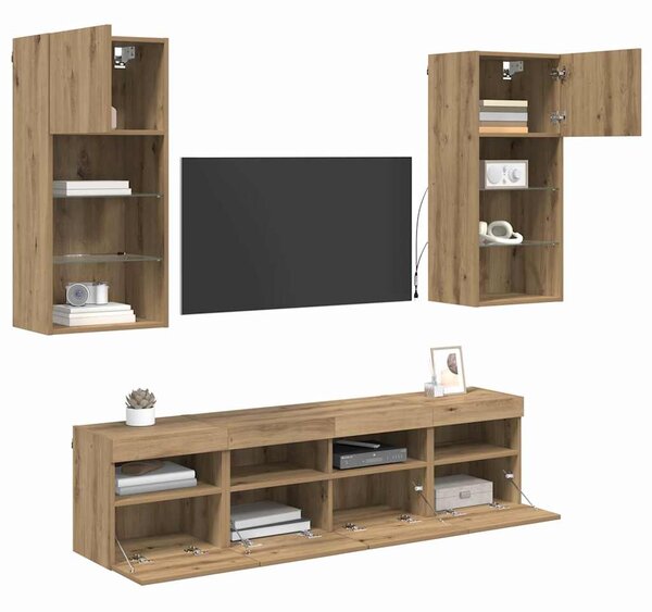 TV nástěnné jednotky s LED 5 ks Artisanový dub kompozitní dřevo 3402981