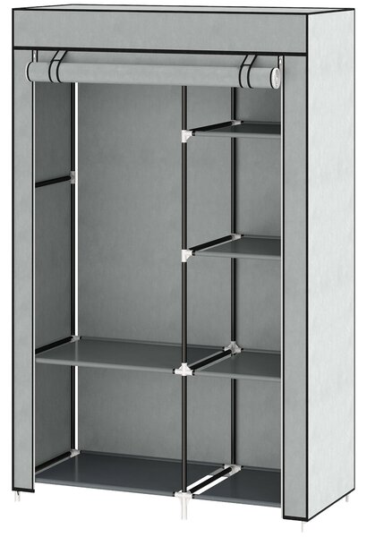 HOMCOM Textilní Skříň s 6 Policemi, Oblečkový Prut, Skříň na Zip pro Oblékací Pokoj a Ložnici, 103 x 43 x 162,5 cm, Světle Šedá | Aosom