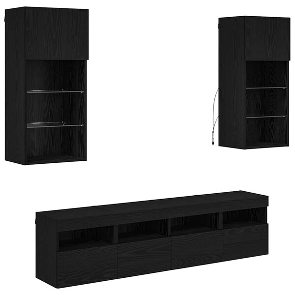 TV nástěnné jednotky s LED 5 ks Černý dub kompozitní dřevo 3402982