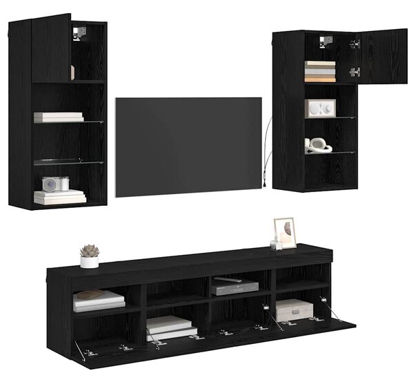 TV nástěnné jednotky s LED 5 ks Černý dub kompozitní dřevo 3402982