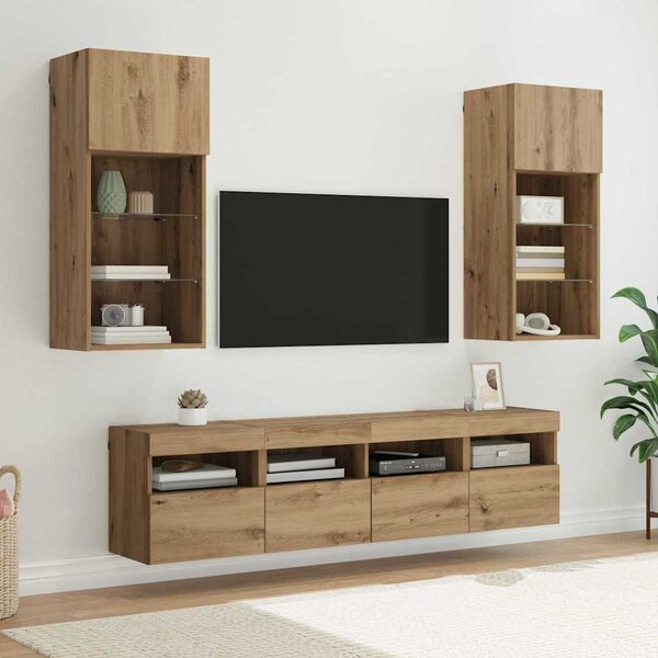 TV nástěnné jednotky s LED 5 ks Artisanový dub kompozitní dřevo 3402981