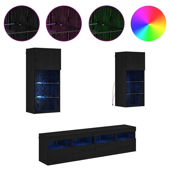TV nástěnné jednotky s LED 5 ks Černý dub kompozitní dřevo 3402982