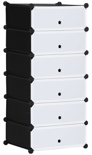 HOMCOM Plastový regál na boty pro 6 párů bot, skříňka na boty do chodby, DIY modulární regál, černá+bílá 49 x 36,5 x 108 cm | Aosom