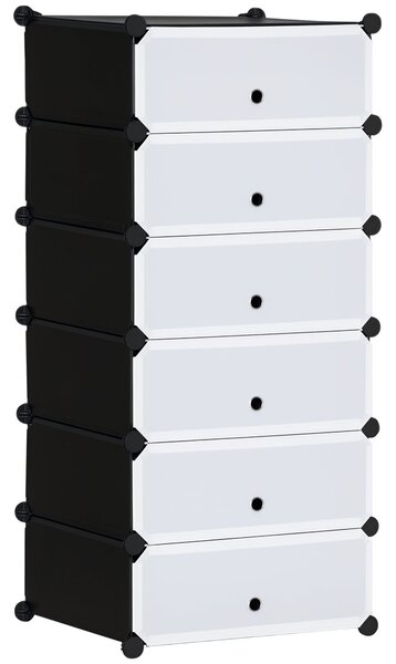 HOMCOM Plastový regál na boty pro 6 párů bot, skříňka na boty do chodby, DIY modulární regál, černá+bílá 49 x 36,5 x 108 cm | Aosom