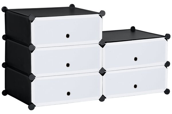 HOMCOM Plastový regál na boty pro 6 párů bot, skříňka na boty do chodby, DIY modulární regál, černá+bílá 49 x 36,5 x 108 cm | Aosom