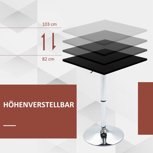 HOMCOM Výškově Nastavitelný Barový Stolek s Otočným Ploché, Protiskluzový Kuchyňský Stolek pro Obývací Pokoj, Jídelnu, Černý, 60 x 60 x 69-93 cm | Aos