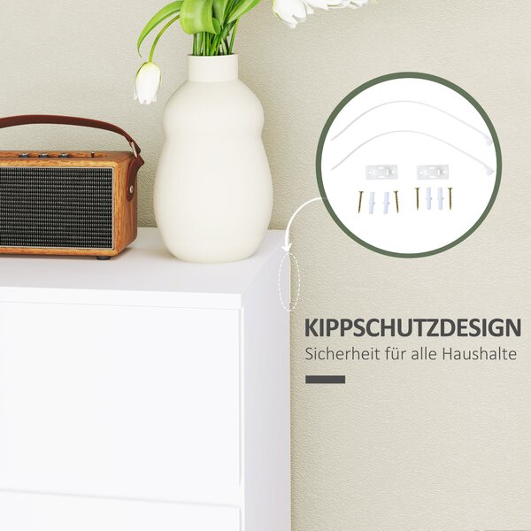 HOMCOM Komoda s 4 Zásuvkami - Moderní Úložný Kabinet pro Obývací Pokoj, Ložnici, Chodbu, Bílá, 55 x 33 x 80 cm | Aosom