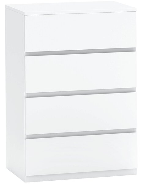 HOMCOM Komoda s 4 Zásuvkami - Moderní Úložný Kabinet pro Obývací Pokoj, Ložnici, Chodbu, Bílá, 55 x 33 x 80 cm | Aosom