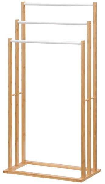 HOMCOM Samostatný stojan na ručníky se 3 tyčemi - stojan na ručníky z bambusu do koupelny, 48 x 25,8 x 94 cm | Aosom