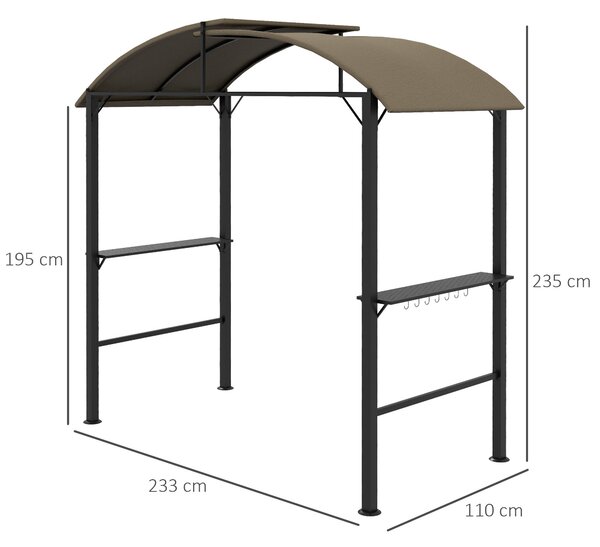 Outsunny BBQ altánek 1.1 x 2.3m s háčky, grilovací stan odolný vůči povětrnostním vlivům s polyesterovou střechou, 2 boční police, pro grily do 100 cm