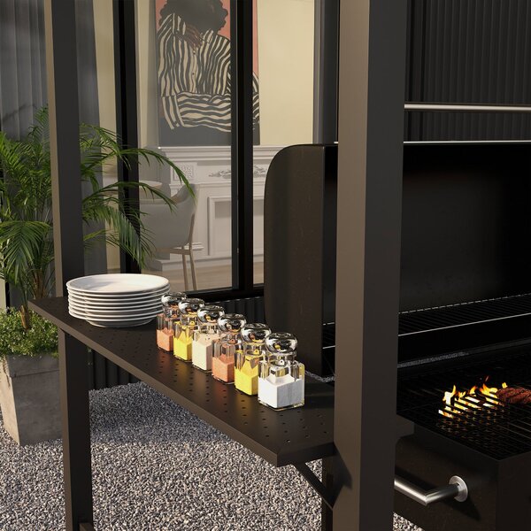 Outsunny BBQ altánek 1.1 x 2.3m s háčky, grilovací stan odolný vůči povětrnostním vlivům s polyesterovou střechou, 2 boční police, pro grily do 100 cm