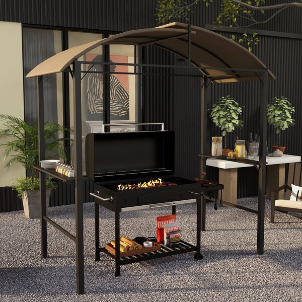 Outsunny BBQ altánek 1.1 x 2.3m s háčky, grilovací stan odolný vůči povětrnostním vlivům s polyesterovou střechou, 2 boční police, pro grily do 100 cm