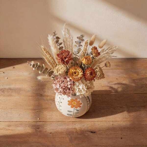 Krémová ručně malovaná váza z kameniny (výška 17 cm) Taza – Bloomingville