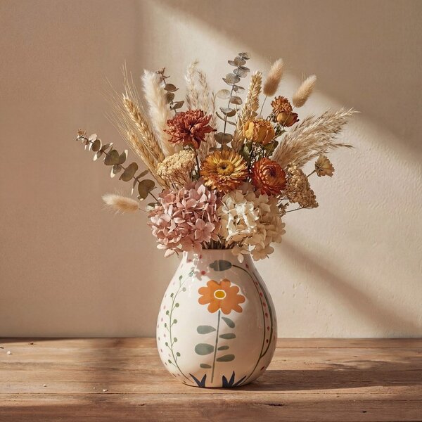 Krémová ručně malovaná váza z kameniny (výška 17 cm) Taza – Bloomingville