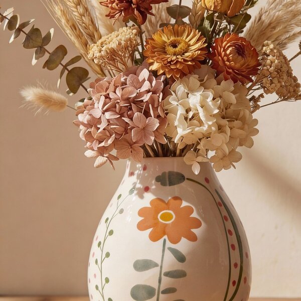 Krémová ručně malovaná váza z kameniny (výška 17 cm) Taza – Bloomingville