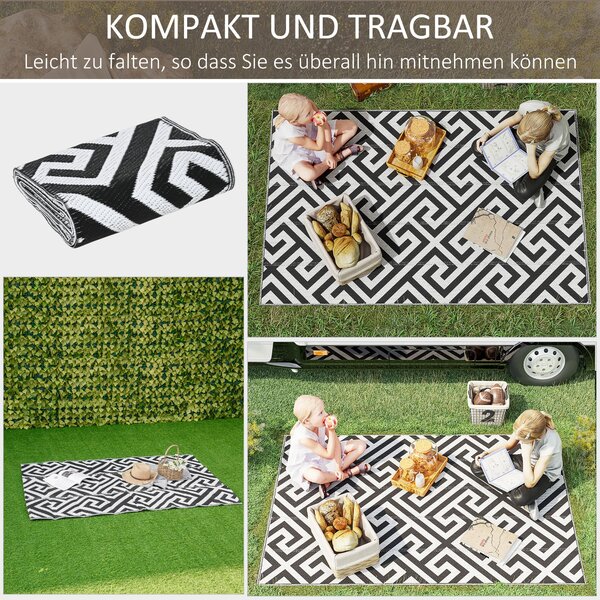 Outsunny Zahradní Podložka, Plastový Koberec s Oboustranným Designem, Voděodolný Balkónový Koberec, pro Terasu, Kempování, Černá+Bílá, 121 x 182 cm |