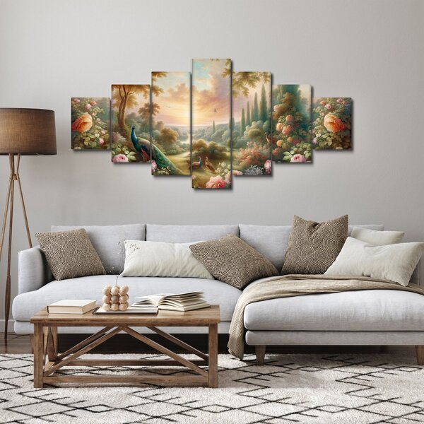 Obraz - Pávi v zahradě (210x100 cm)