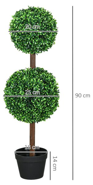HOMCOM 2-dílný velký umělý bukový strom 90 cm, UV-odolná umělá rostlina, plastové falešné rostliny v květináči, umělý strom, realistická falešná rostl