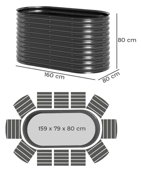 Vyvýšený zahradní záhon Outsunny z oceli, studený rám, skládací květinový box 160x80x80cm pro zahradu, balkon, terasu, ideální pro zeleninu, květiny a