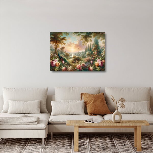 Skleněný obraz - Pávi v zahradě (70x50 cm)