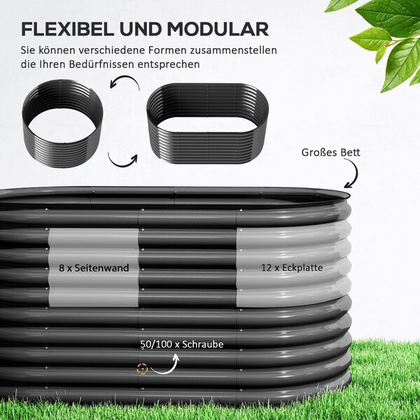 Vyvýšený zahradní záhon Outsunny z oceli, studený rám, skládací květinový box 160x80x80cm pro zahradu, balkon, terasu, ideální pro zeleninu, květiny a