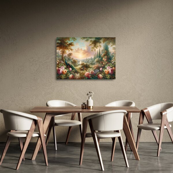 Skleněný obraz - Pávi v zahradě (70x50 cm)