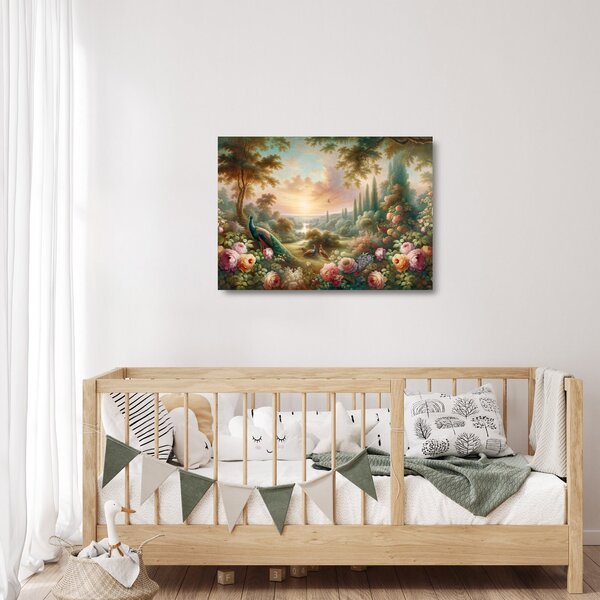 Skleněný obraz - Pávi v zahradě (70x50 cm)